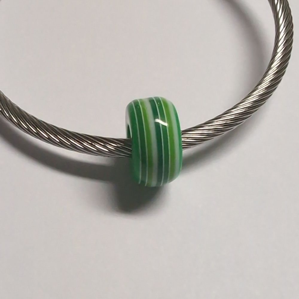 Green Striped Charm for‎ Pandora Style Bracelet